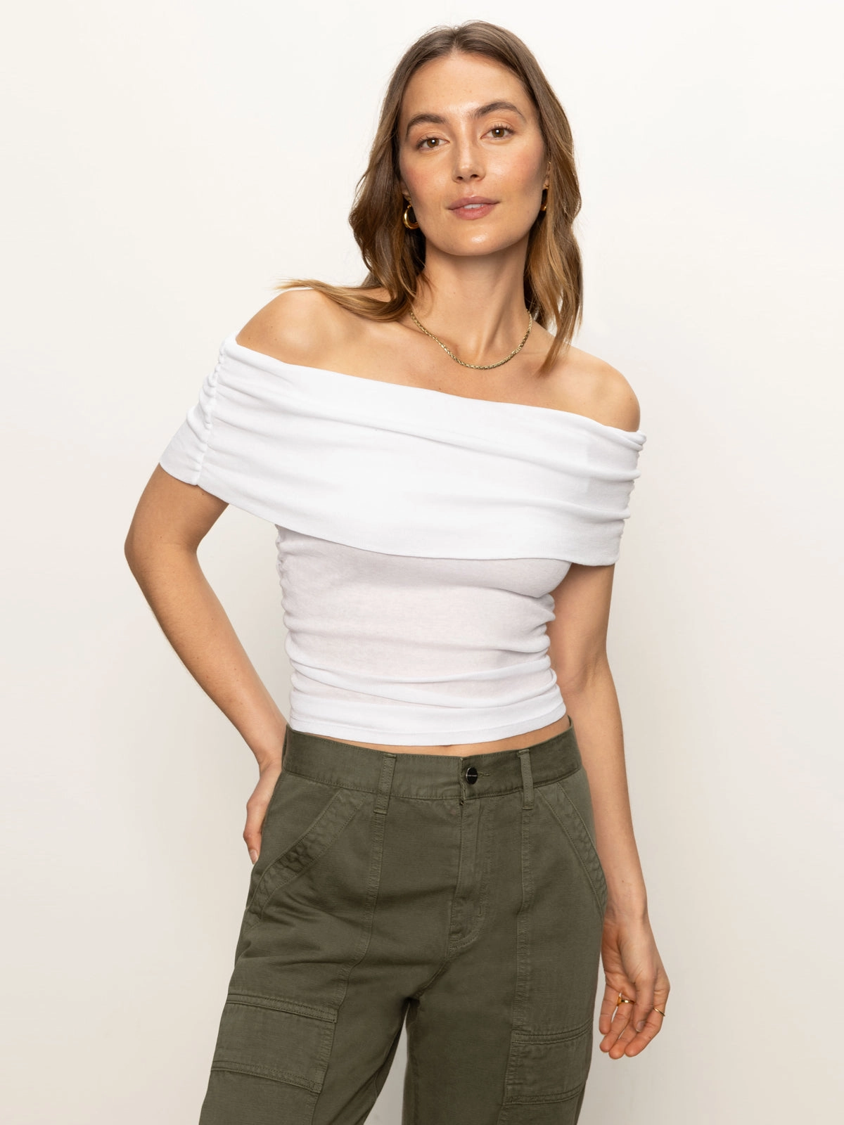 Off Shoulder Rib Tee White