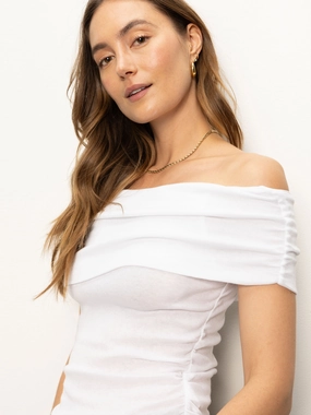 Off Shoulder Rib Tee White