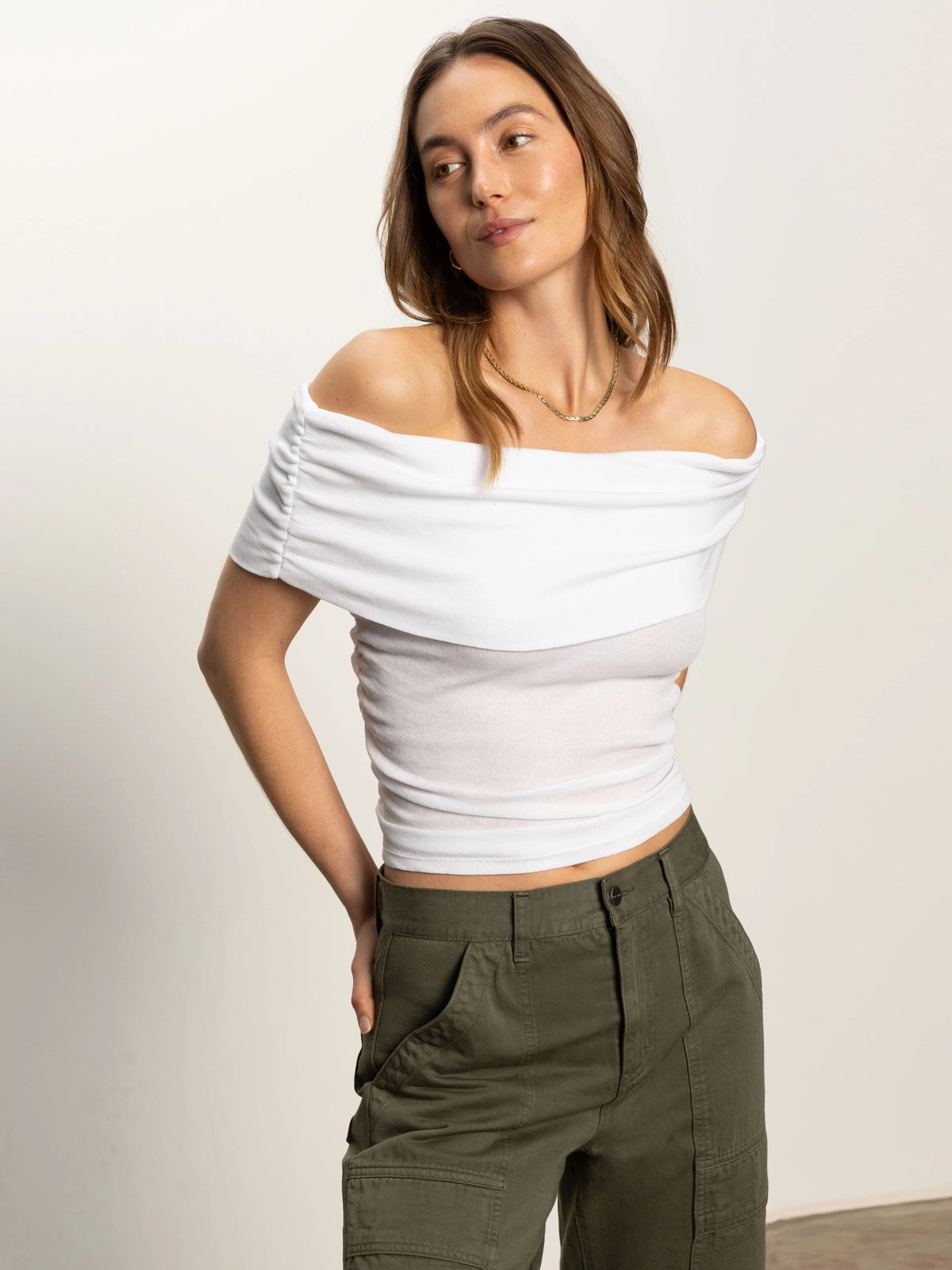 Off Shoulder Rib Tee White