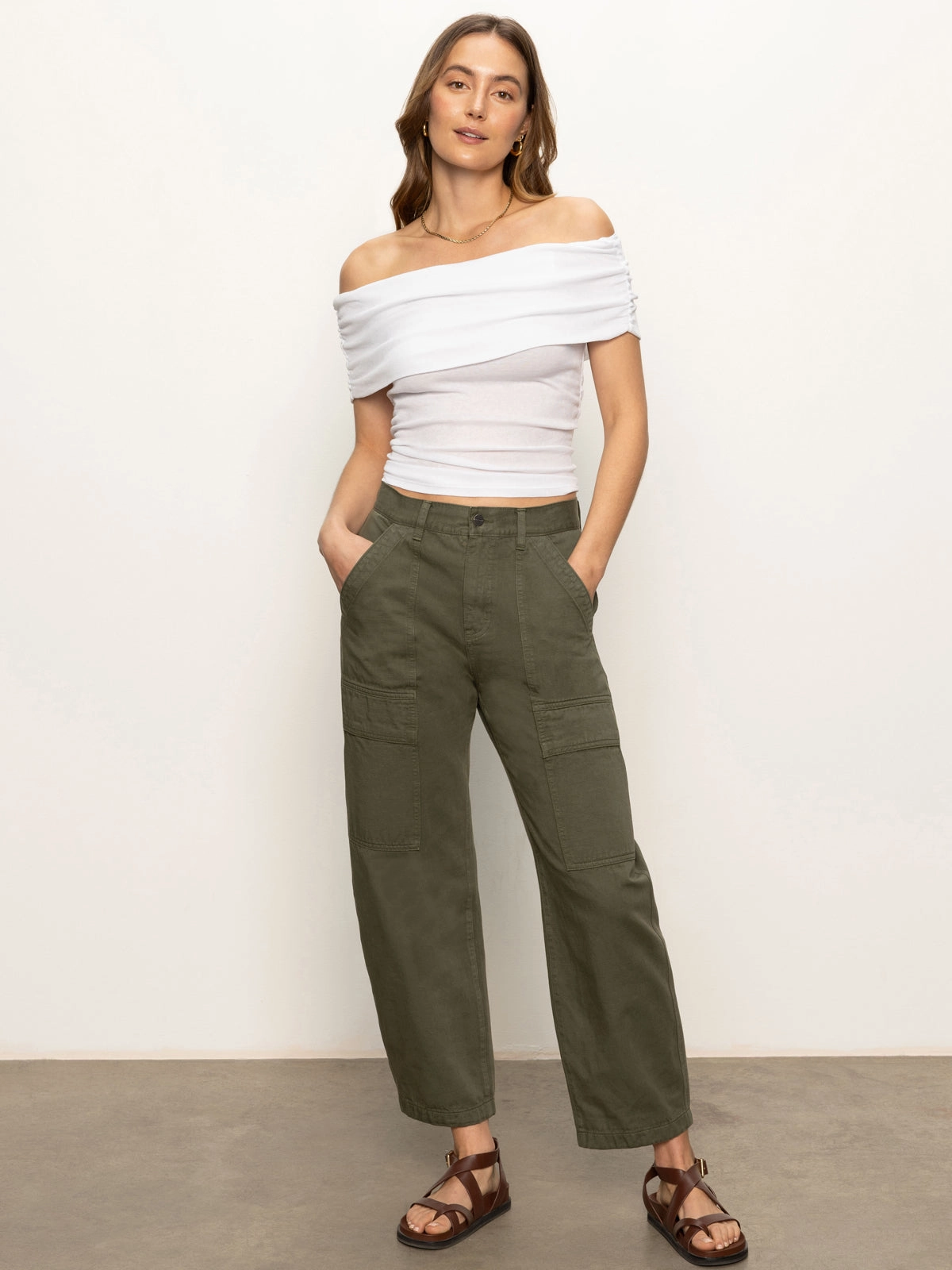 Off Shoulder Rib Tee White