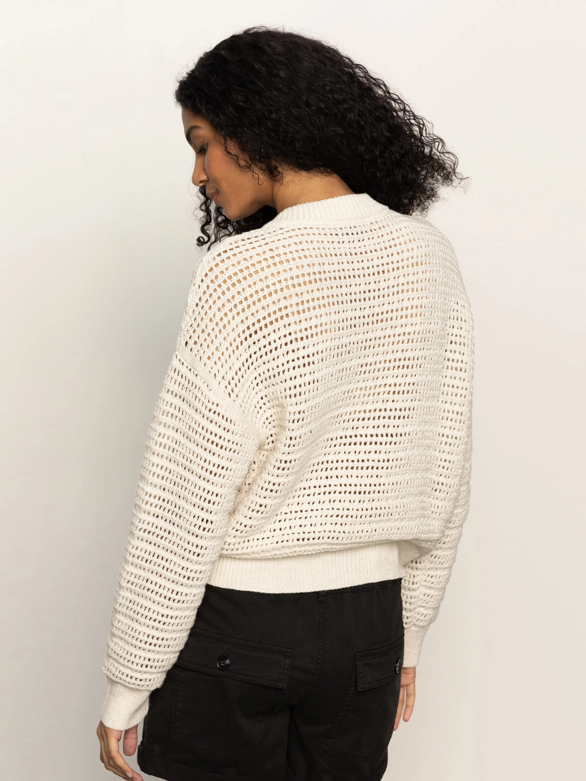 Open Knit Bomber Jacket Chalk