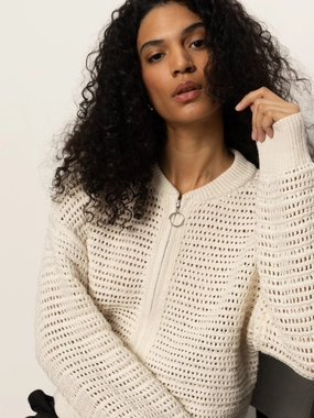 Open Knit Bomber Jacket Chalk