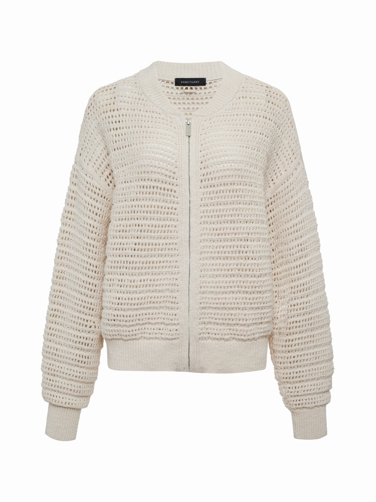 Open Knit Bomber Jacket Chalk