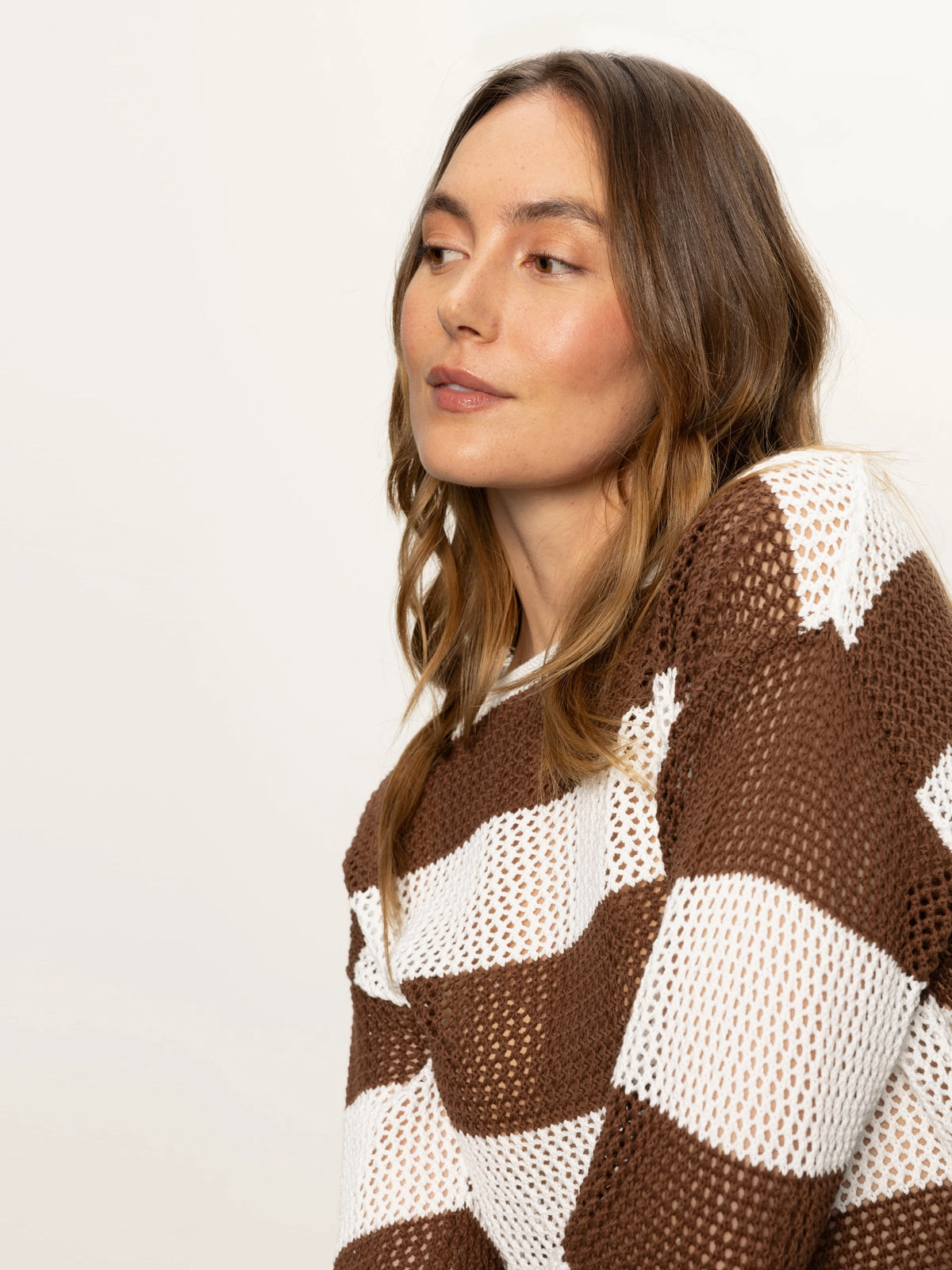 Open Knit Sweater Chalk / Sepia Stripe
