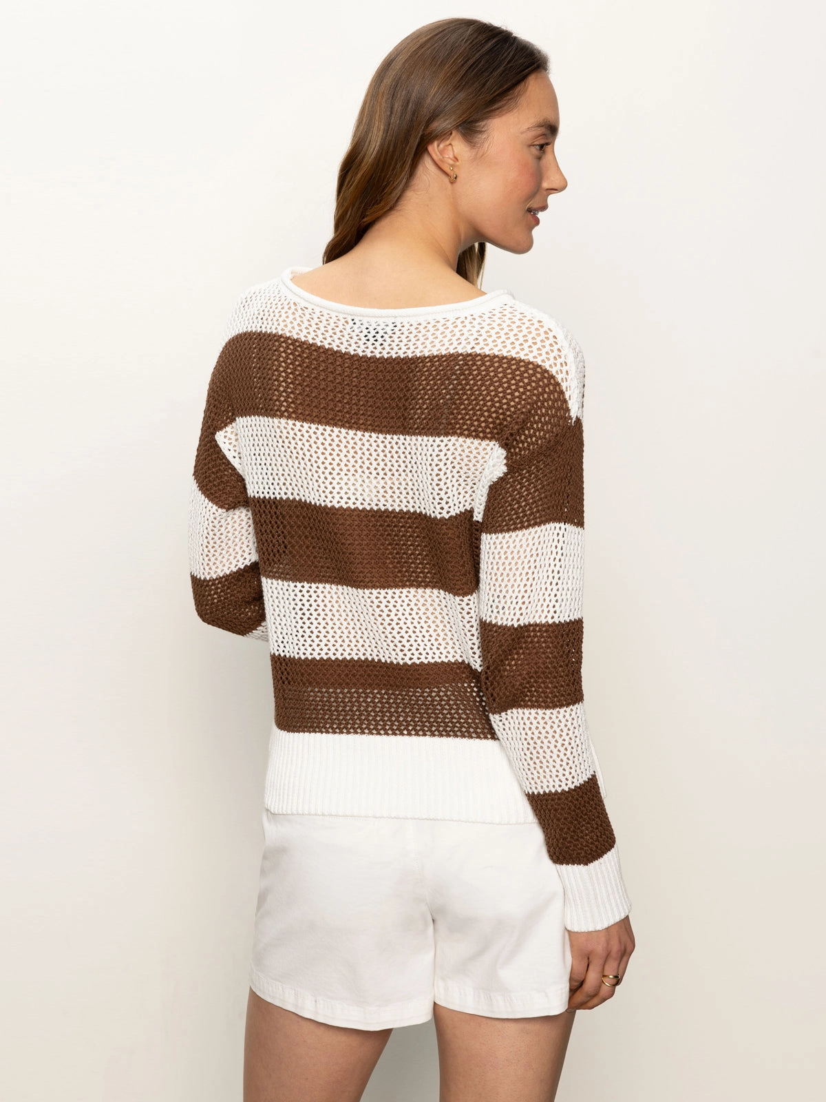 Open Knit Sweater Chalk / Sepia Stripe