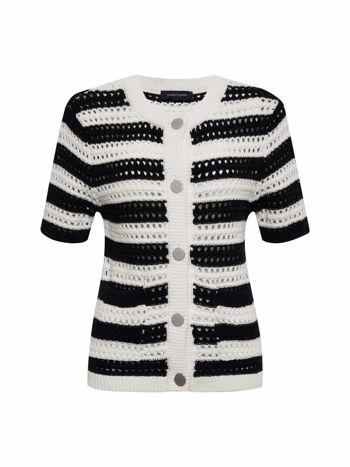 Open Knit Sweater Jacket Chalk / Black Stripe