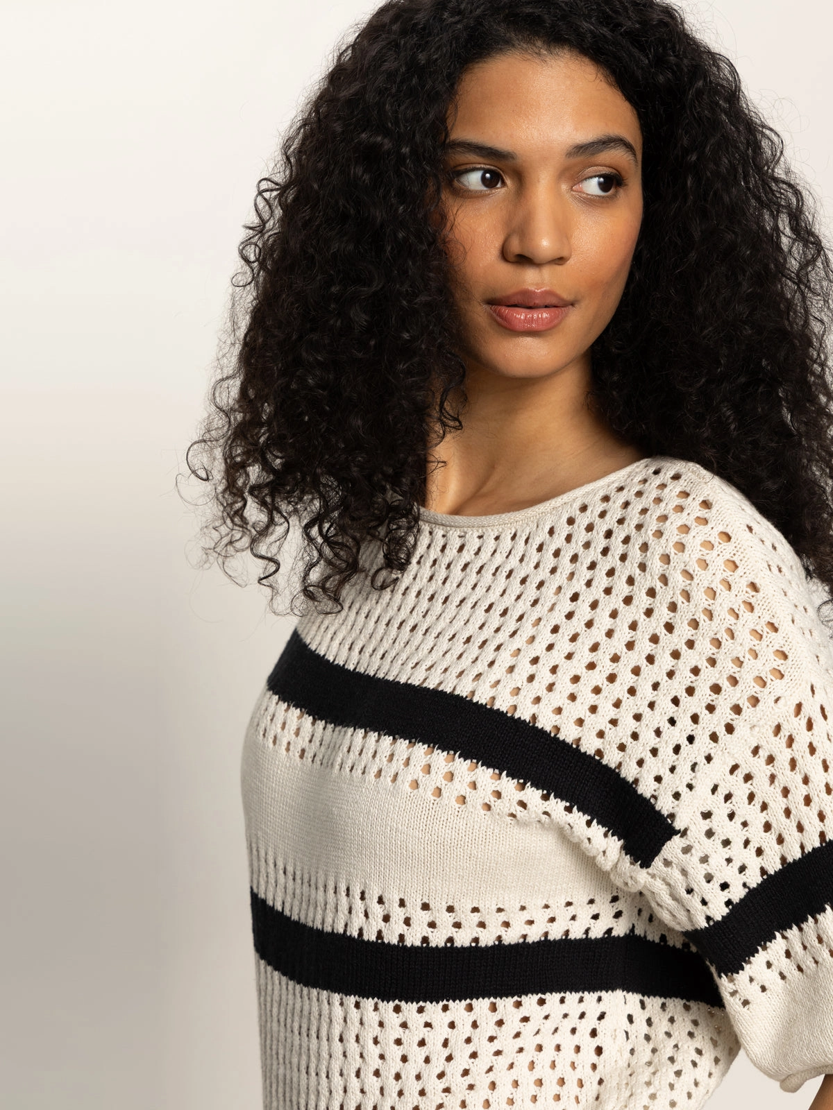 Openwork Tee Black Chalk Stripe
