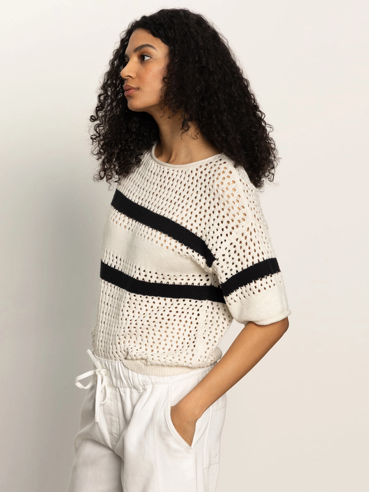 Openwork Tee Black Chalk Stripe