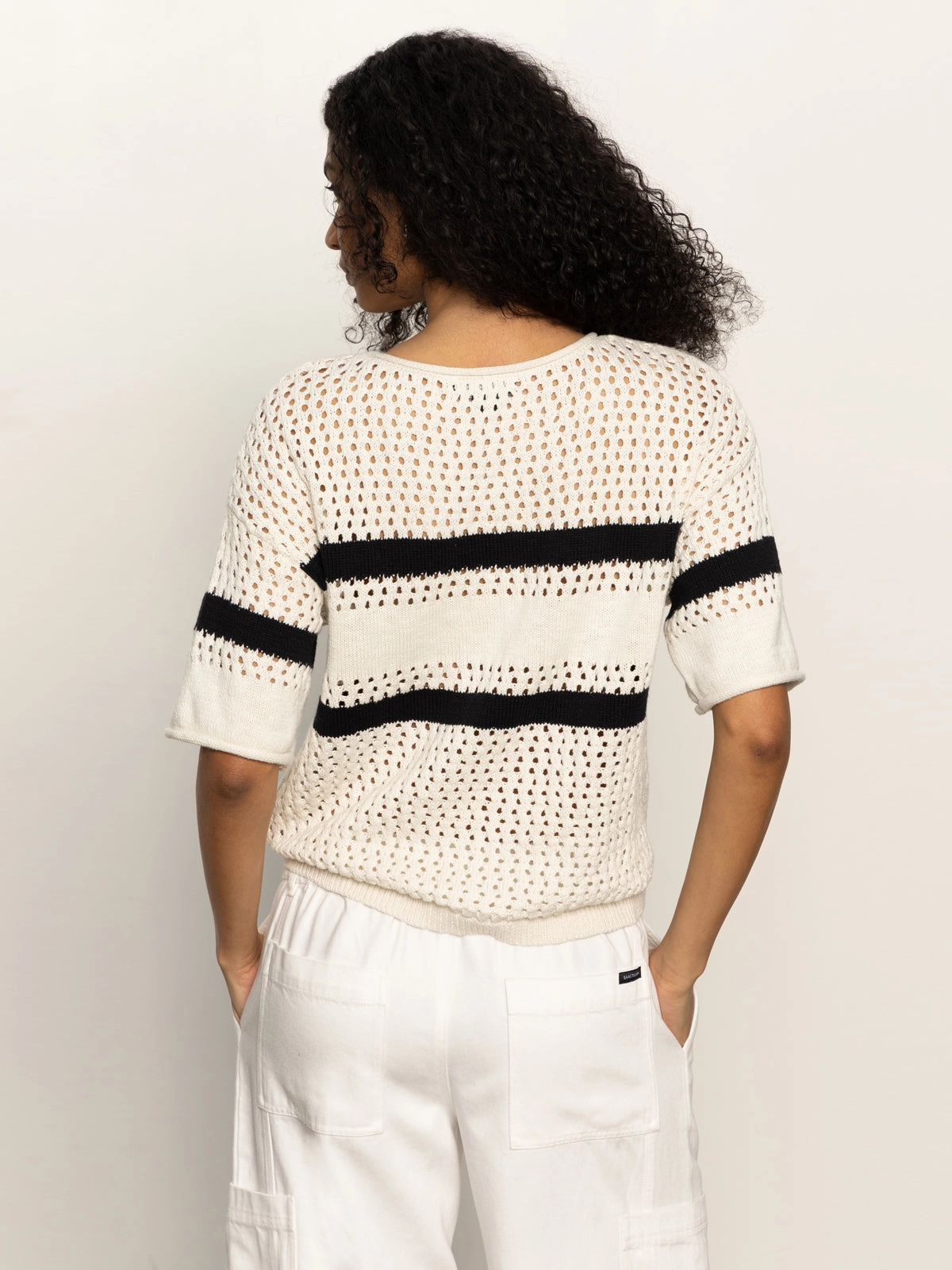 Openwork Tee Black Chalk Stripe