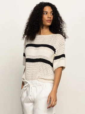 Openwork Tee Black Chalk Stripe