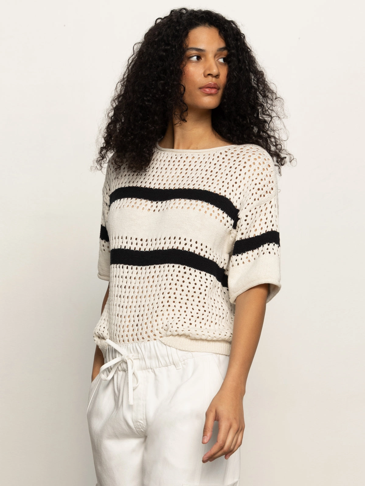 Openwork Tee Black Chalk Stripe