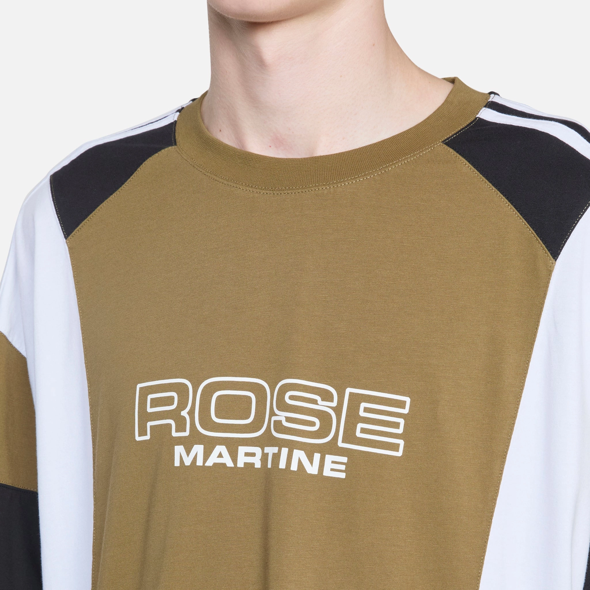 Oversized Panelled T-Shirt Green Khaki Rose Outline