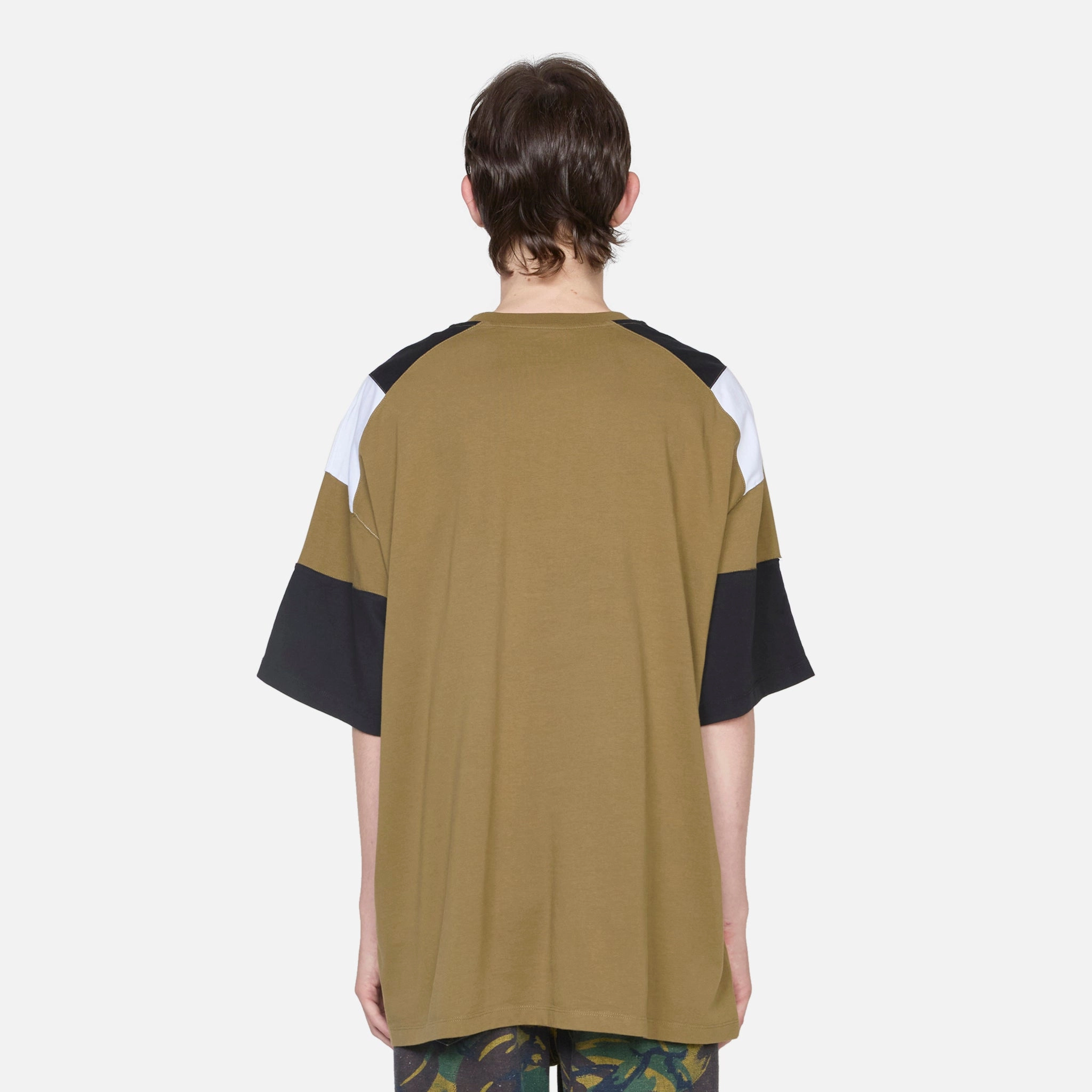 Oversized Panelled T-Shirt Green Khaki Rose Outline