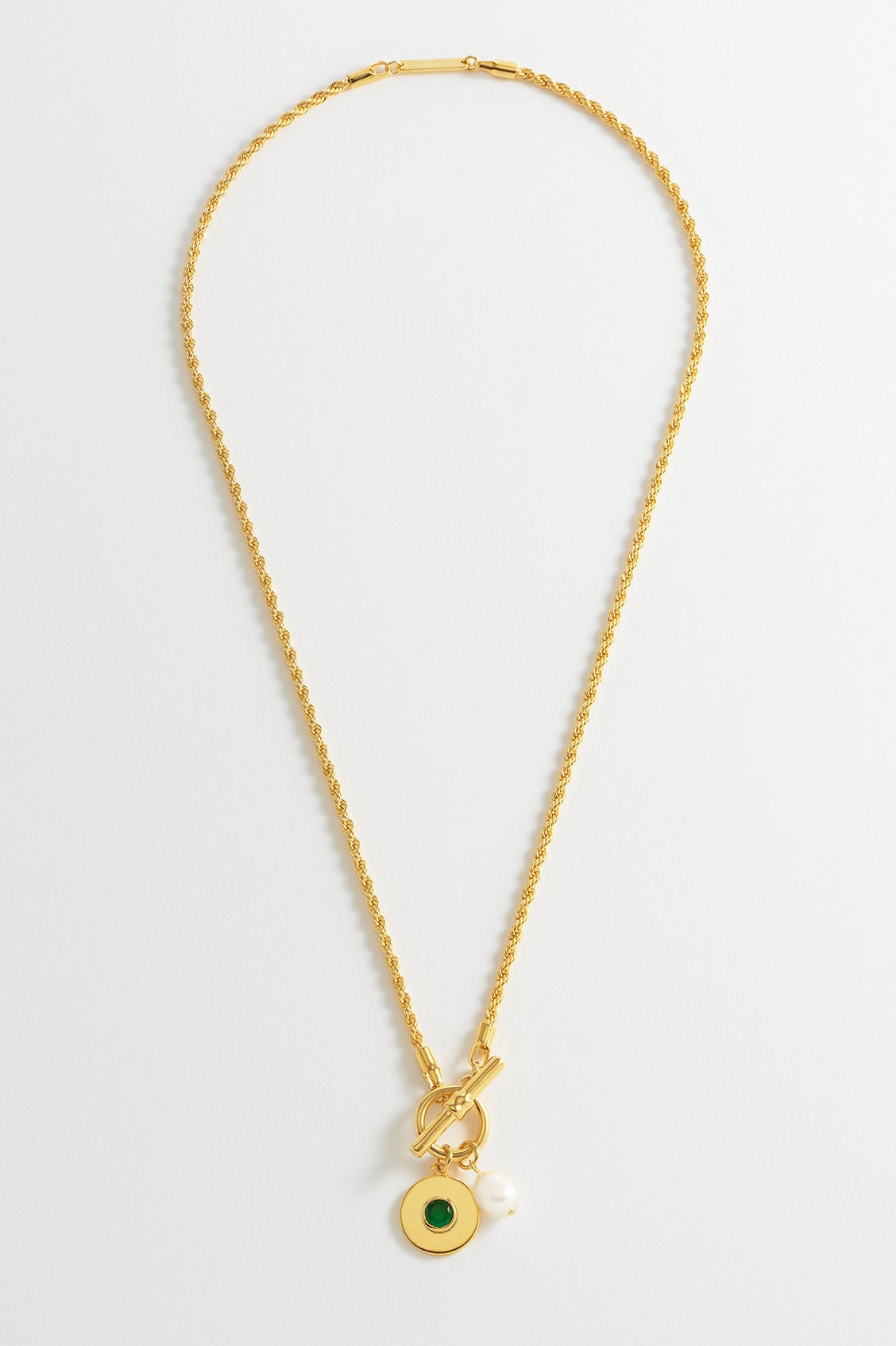 Pearl CZ T-Bar Rope Necklace