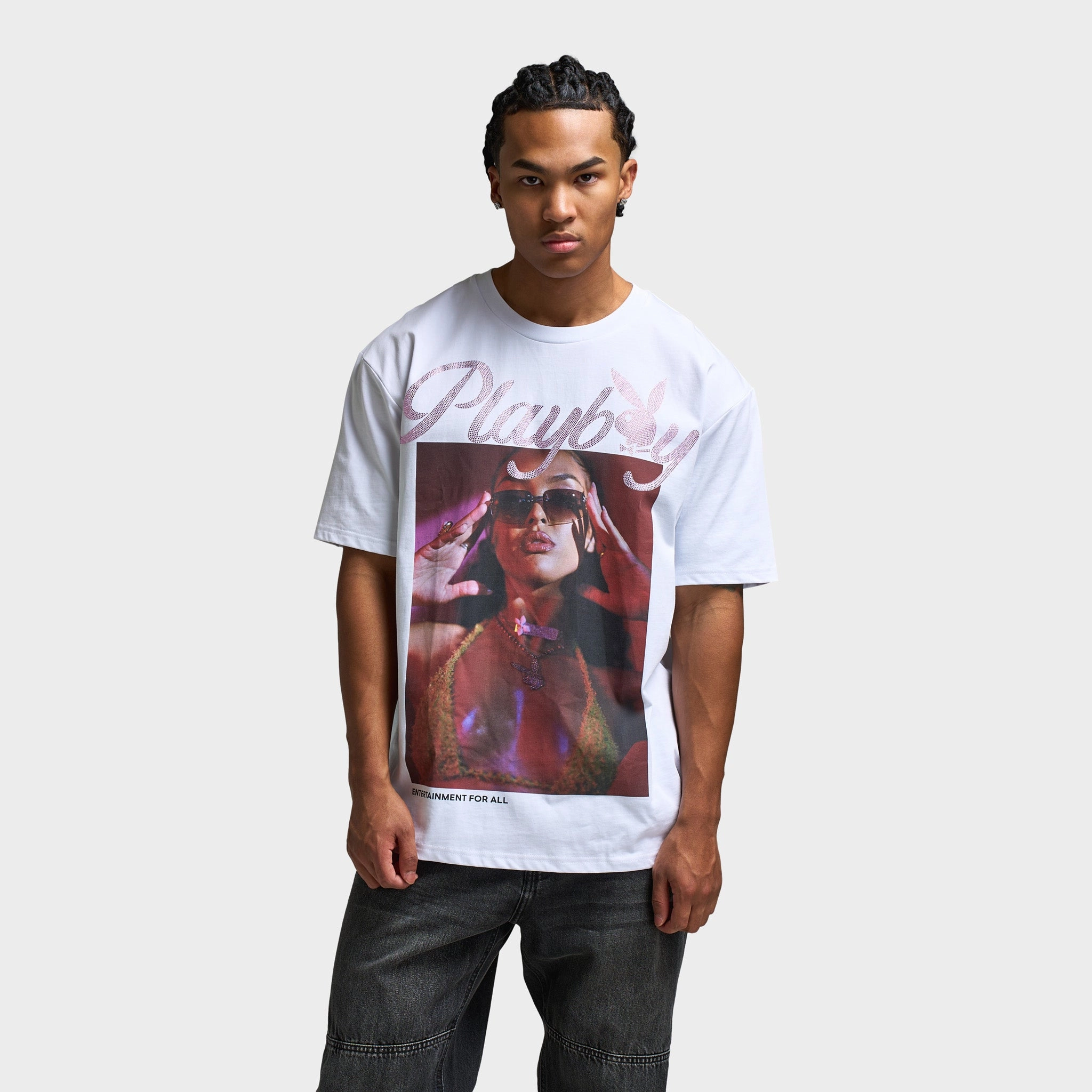 Playboy Women's Diamonte Izabela Oversized Graphic T-Shirt /