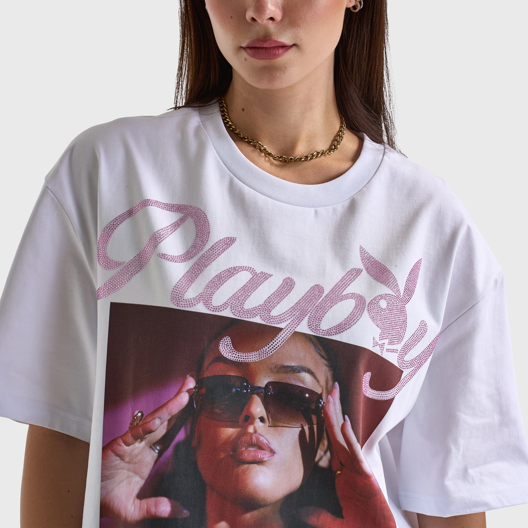 Playboy Women's Diamonte Izabela Oversized Graphic T-Shirt /