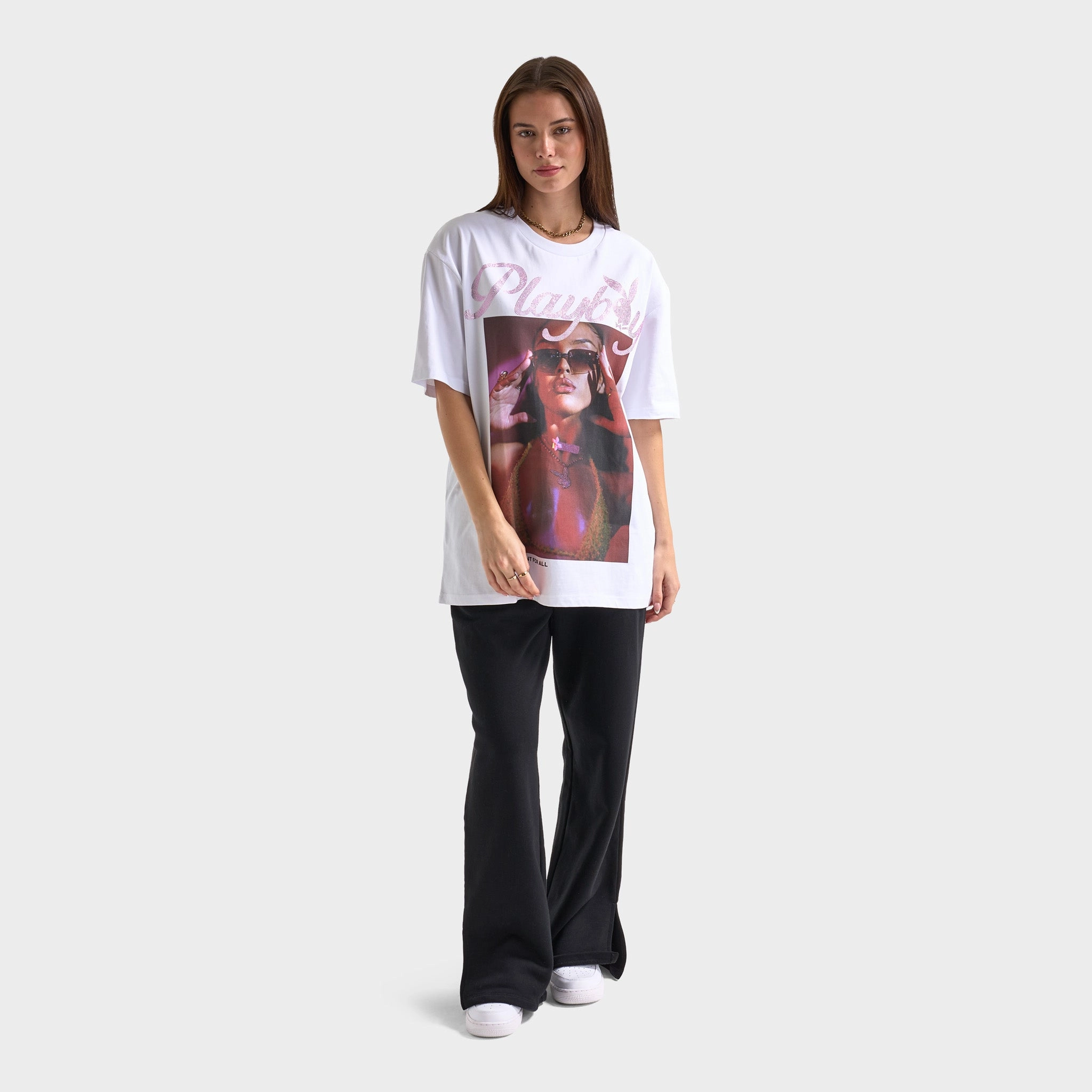 Playboy Women's Diamonte Izabela Oversized Graphic T-Shirt /