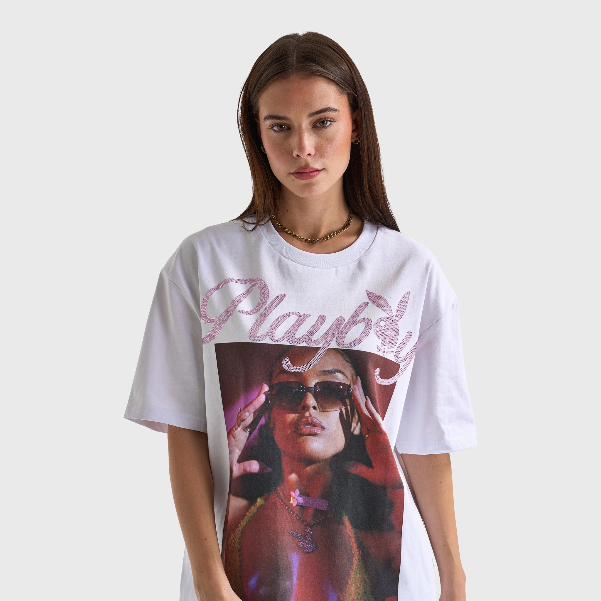 Playboy Women's Diamonte Izabela Oversized Graphic T-Shirt /