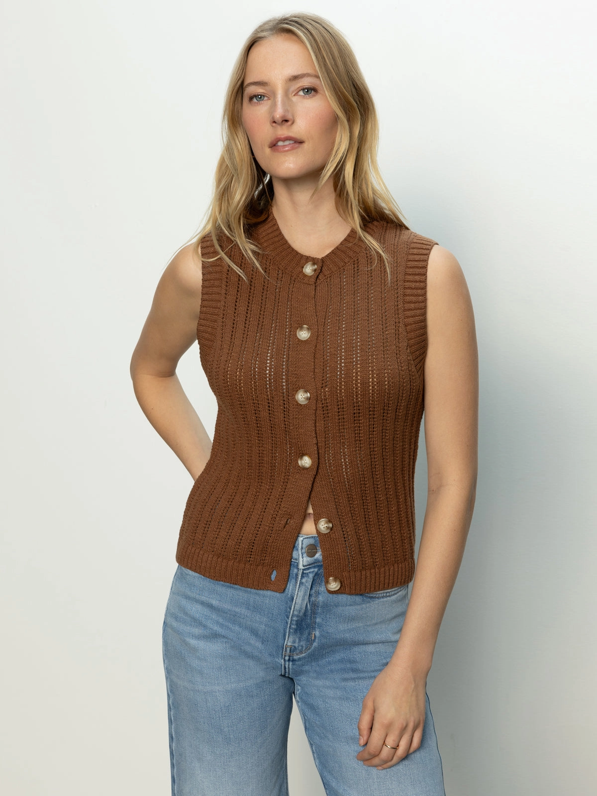Pointelle Shell Sweater Sepia