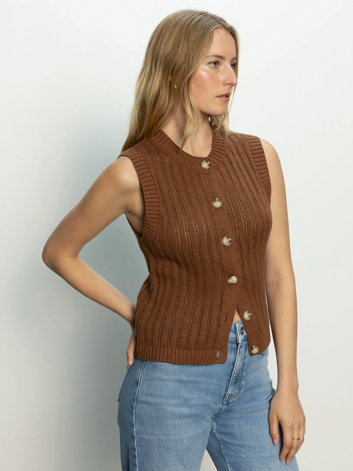 Pointelle Shell Sweater Sepia