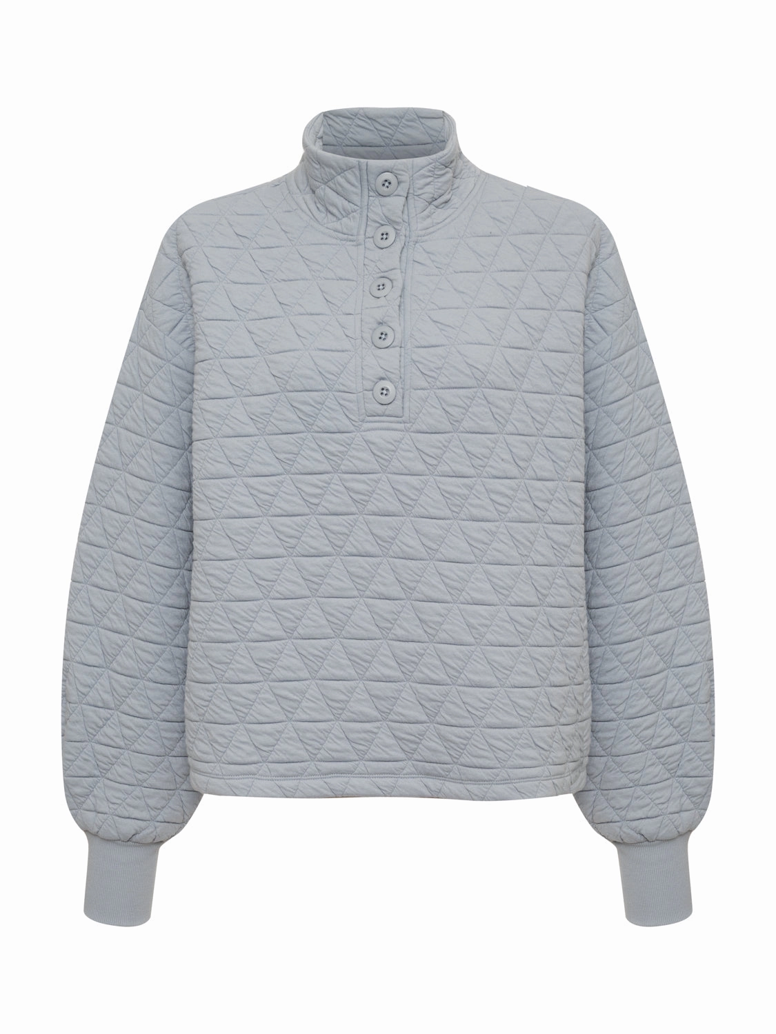 Quilted Button Up Popover Top Pearl Blue