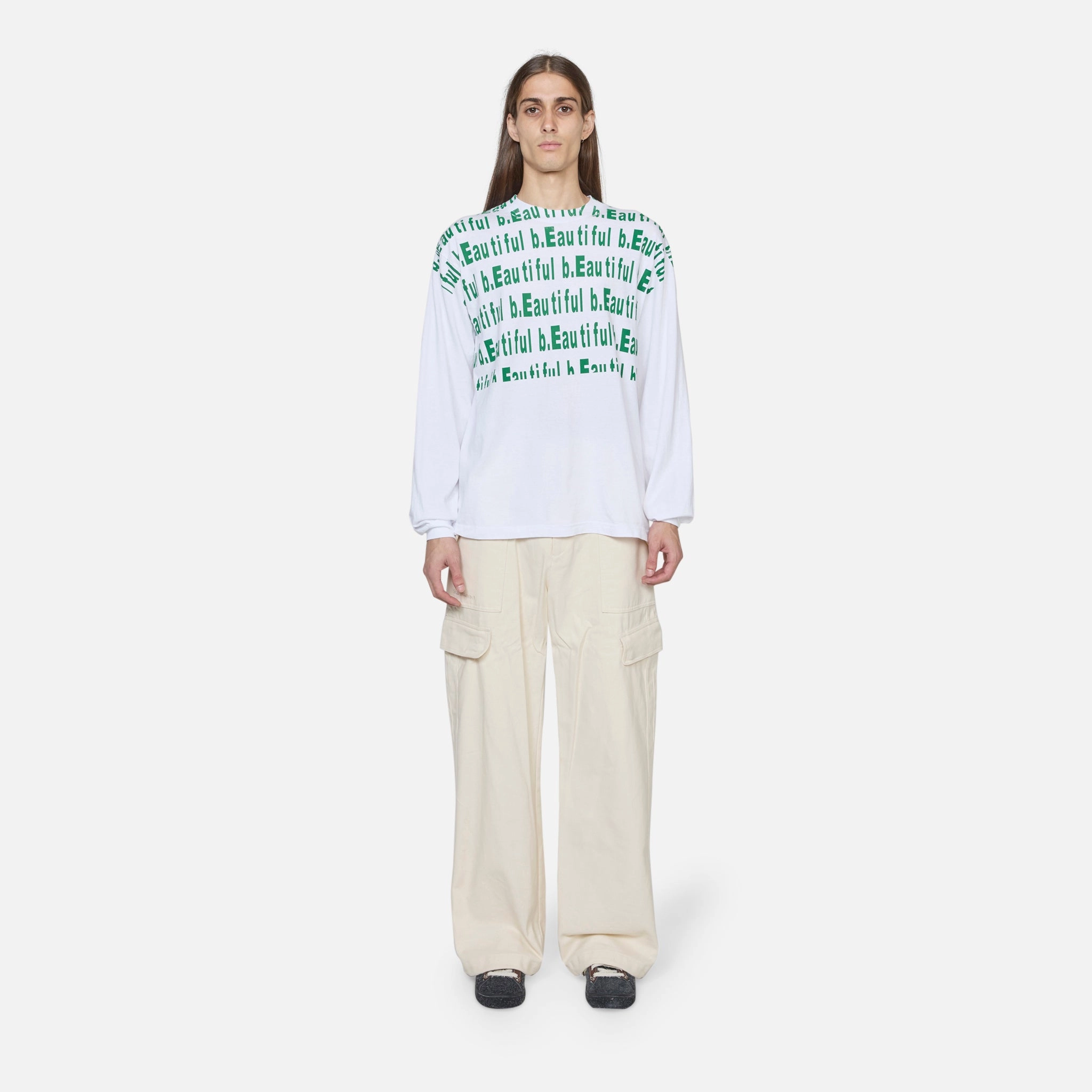 Repeat Logo Longsleeve T-Shirt White | Green