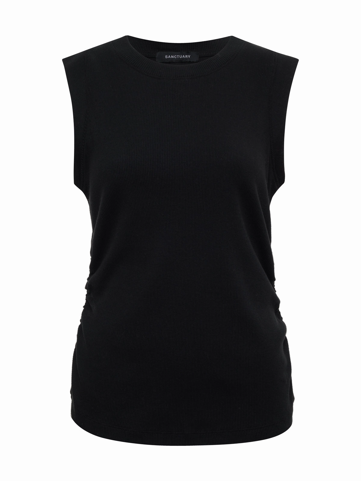 Ribbed Ruched Tank Black