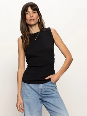 Ribbed Ruched Tank Black