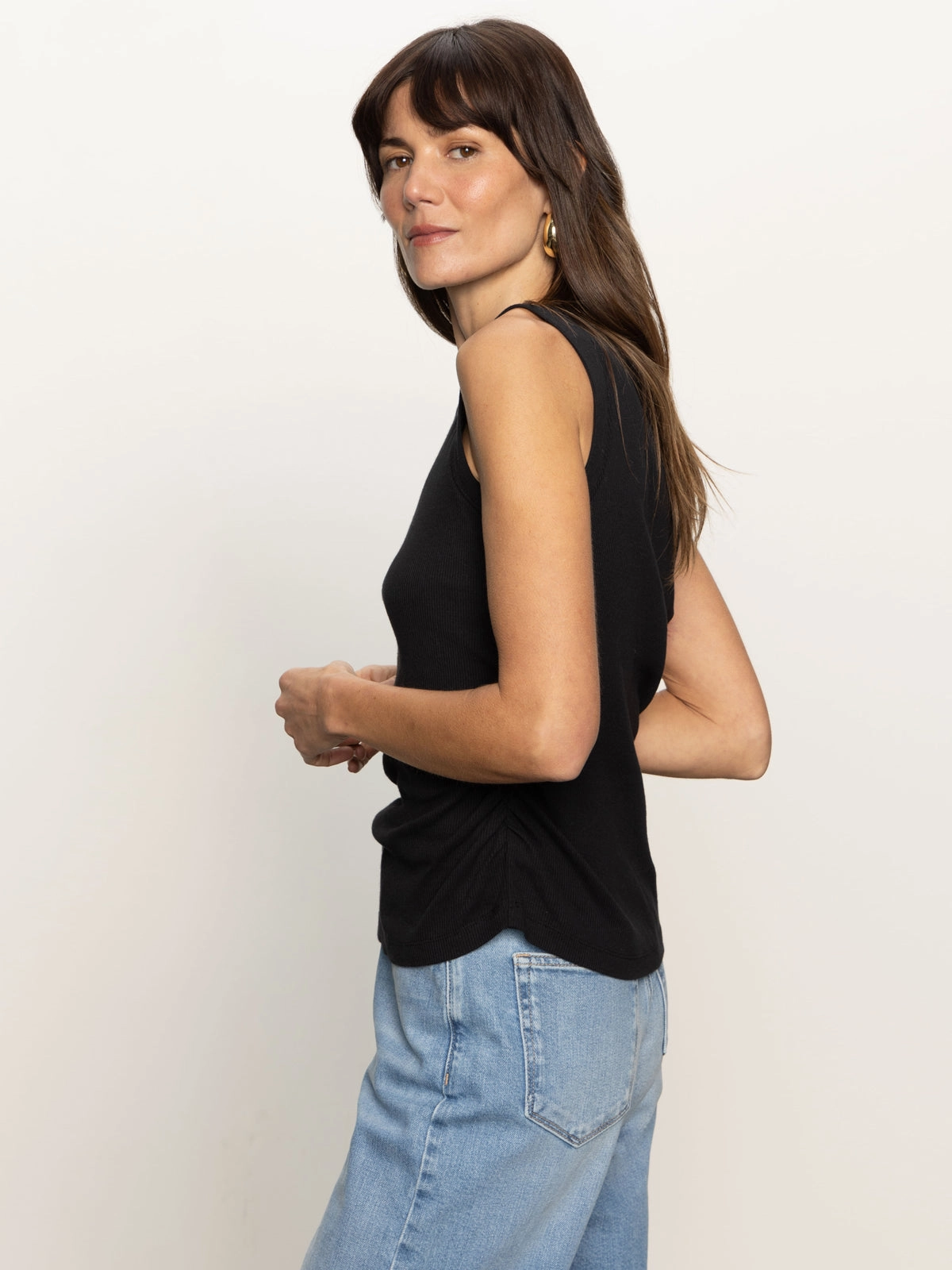 Ribbed Ruched Tank Black