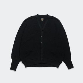 V-Neck Cardigan - Black Merino Wool Knit