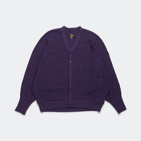 V-Neck Cardigan - Purple Merino Wool Knit