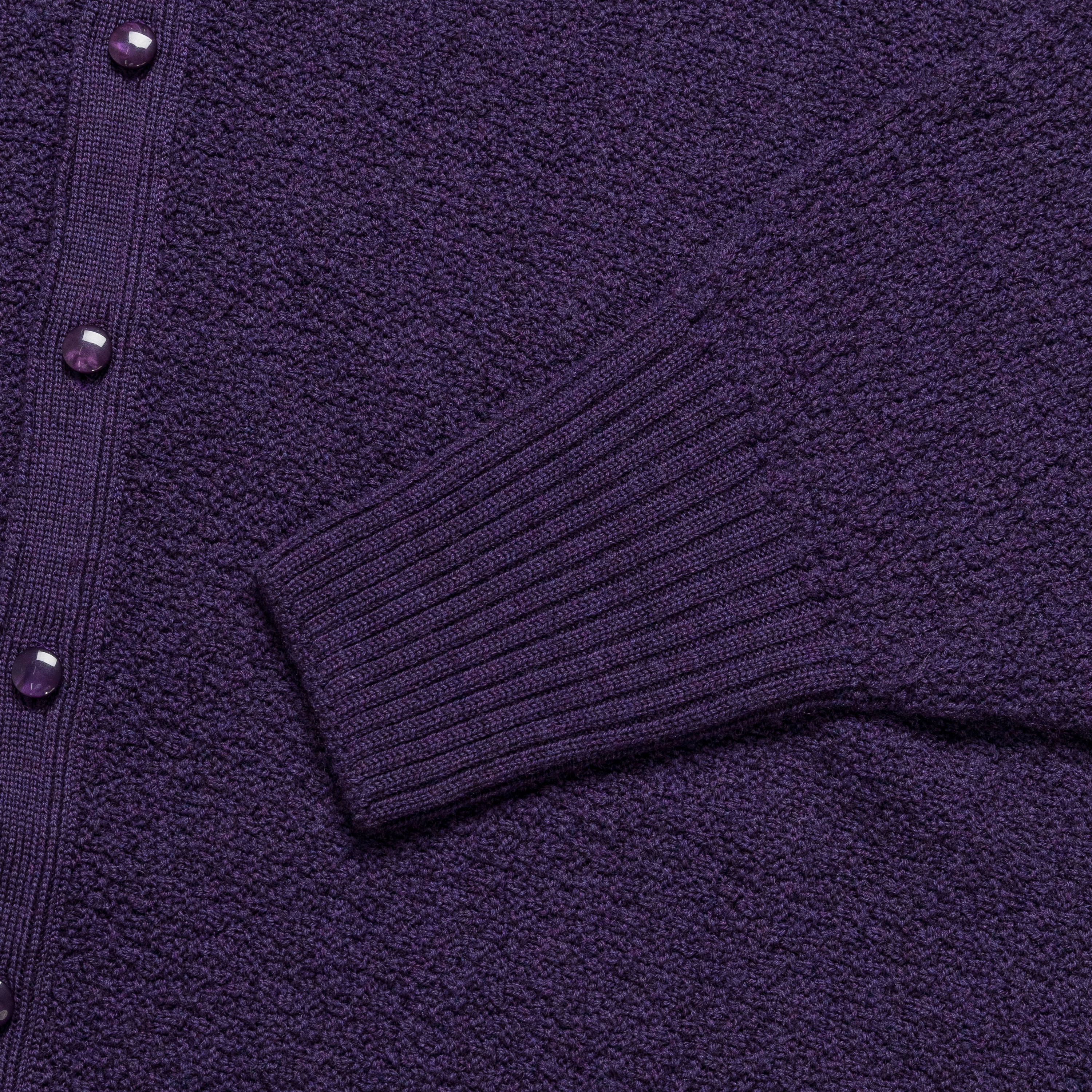 V-Neck Cardigan - Purple Merino Wool Knit