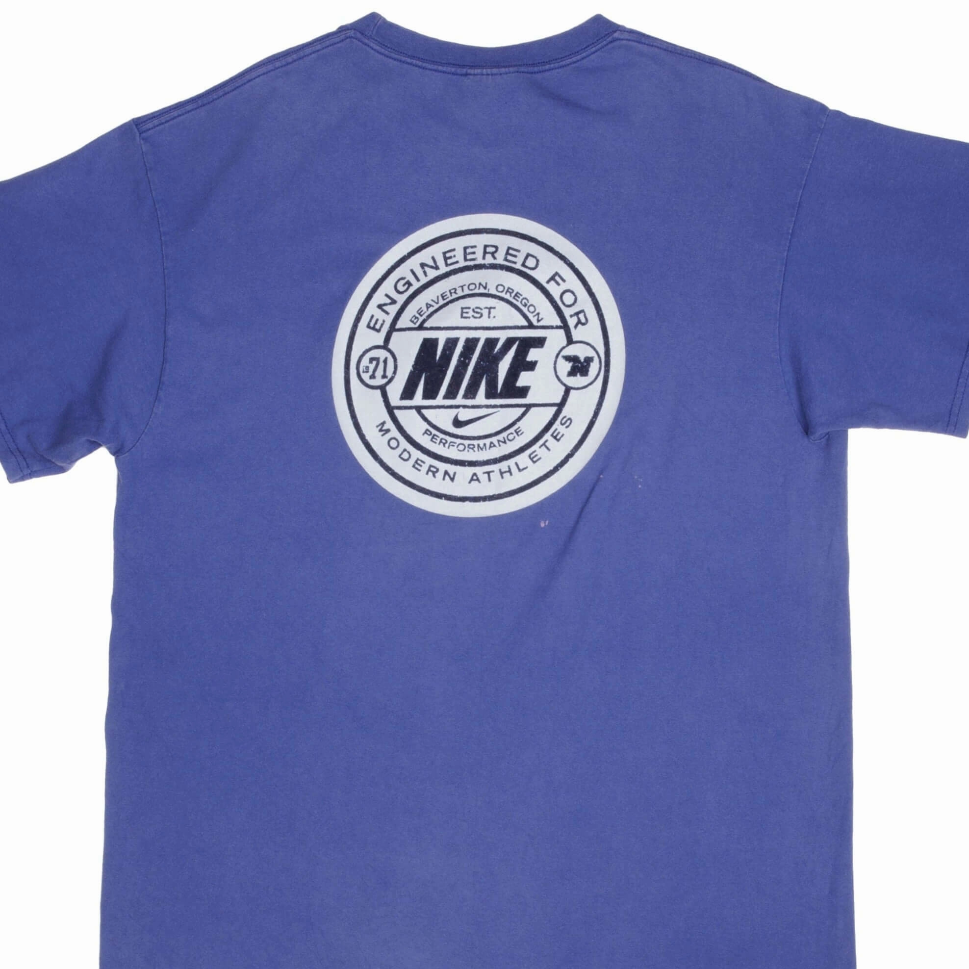 VINTAGE NIKE BACK PRINT BLUE TEE SHIRT LATE 1990S LARGE MADE IN USA