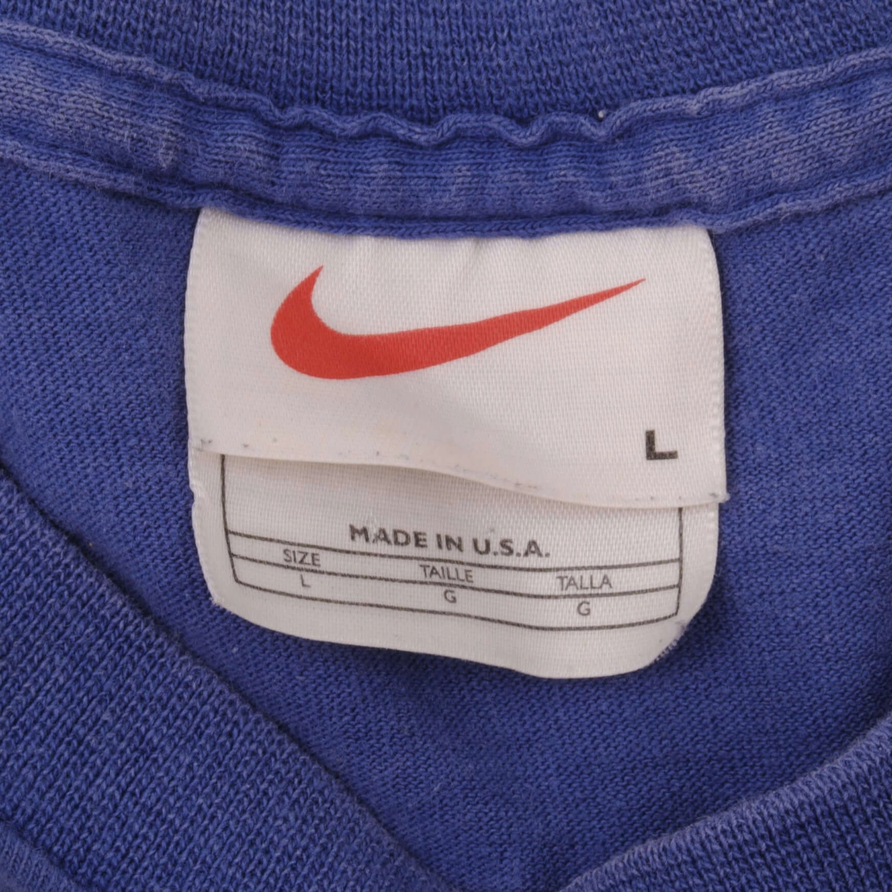 VINTAGE NIKE BACK PRINT BLUE TEE SHIRT LATE 1990S LARGE MADE IN USA