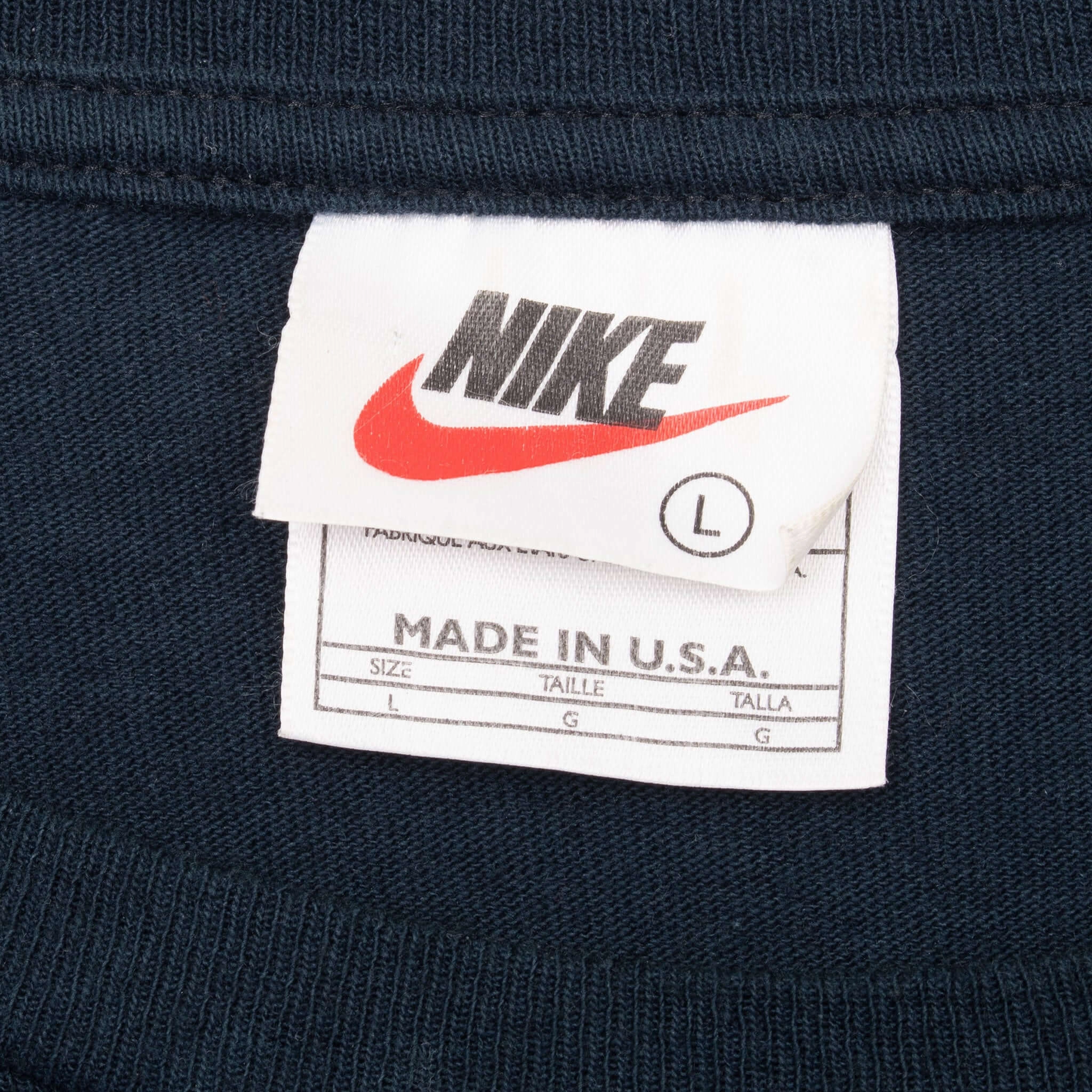 VINTAGE NIKE BIG SWOOSH BLUE TEE SHIRT 1990S LARGE MADE IN USA
