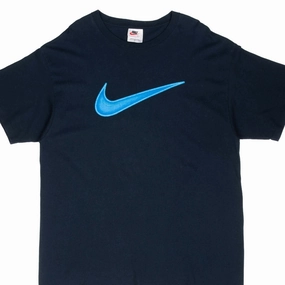 VINTAGE NIKE BIG SWOOSH BLUE TEE SHIRT 1990S LARGE MADE IN USA