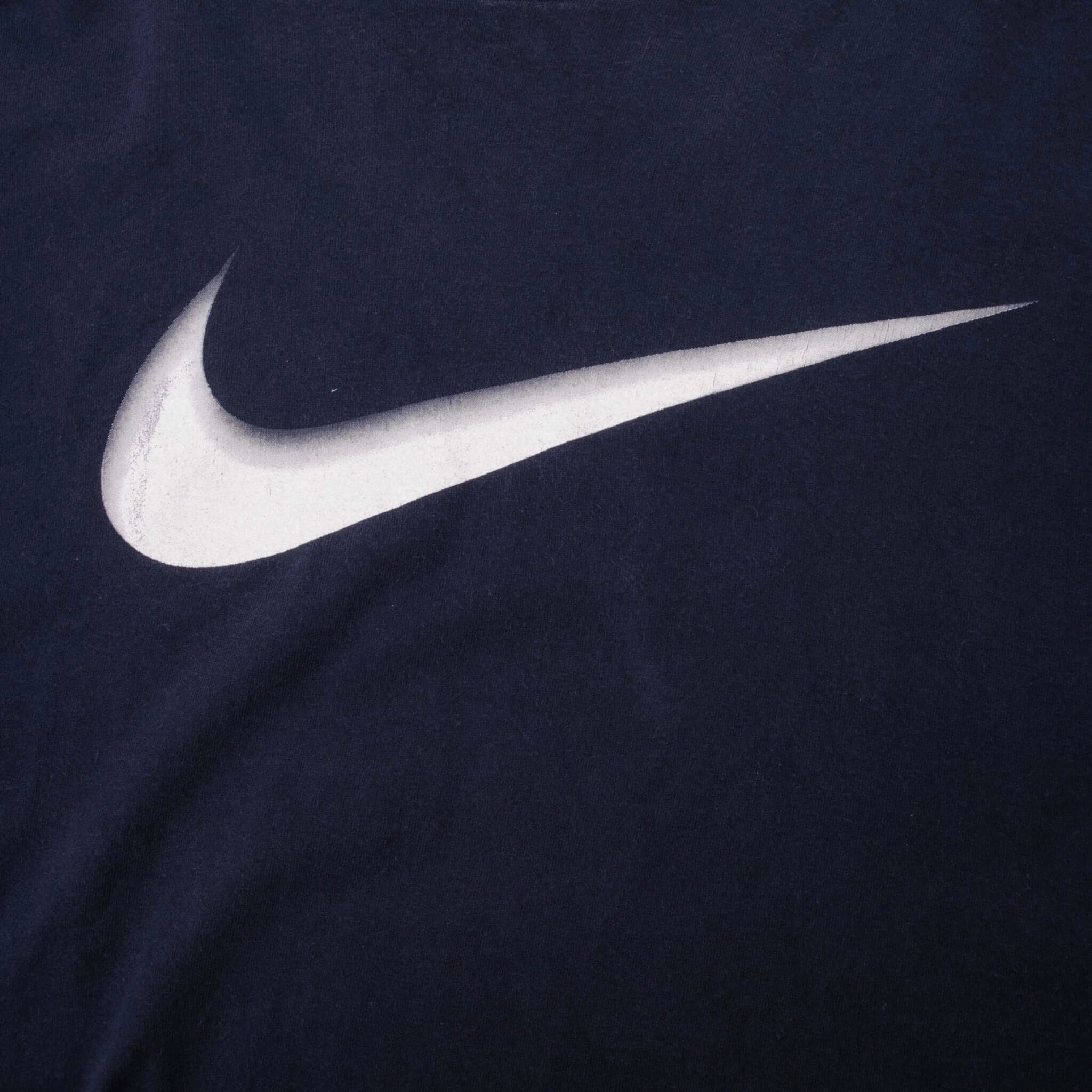 VINTAGE NIKE BIG SWOOSH BLUE TEE SHIRT LATE 1990S SIZE XL MADE IN USA