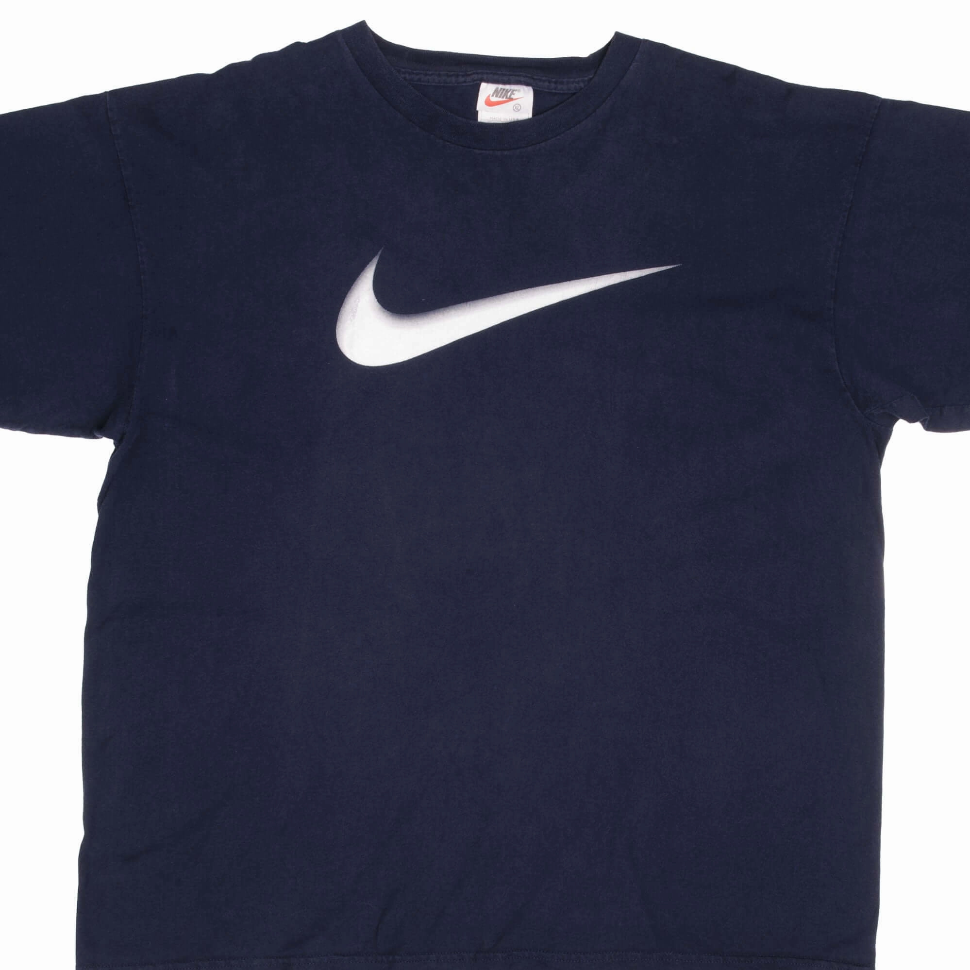 VINTAGE NIKE BIG SWOOSH BLUE TEE SHIRT LATE 1990S SIZE XL MADE IN USA