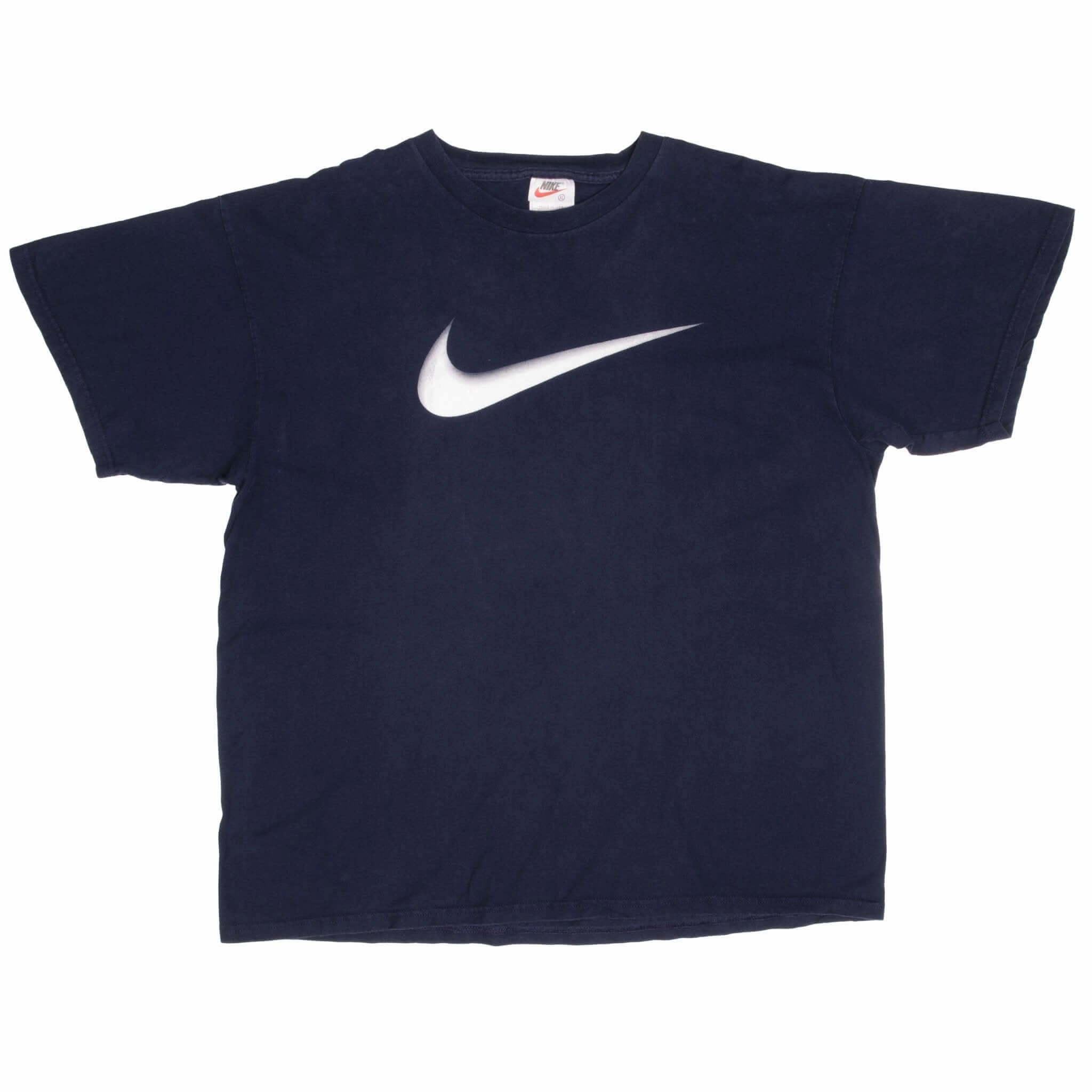 VINTAGE NIKE BIG SWOOSH BLUE TEE SHIRT LATE 1990S SIZE XL MADE IN USA