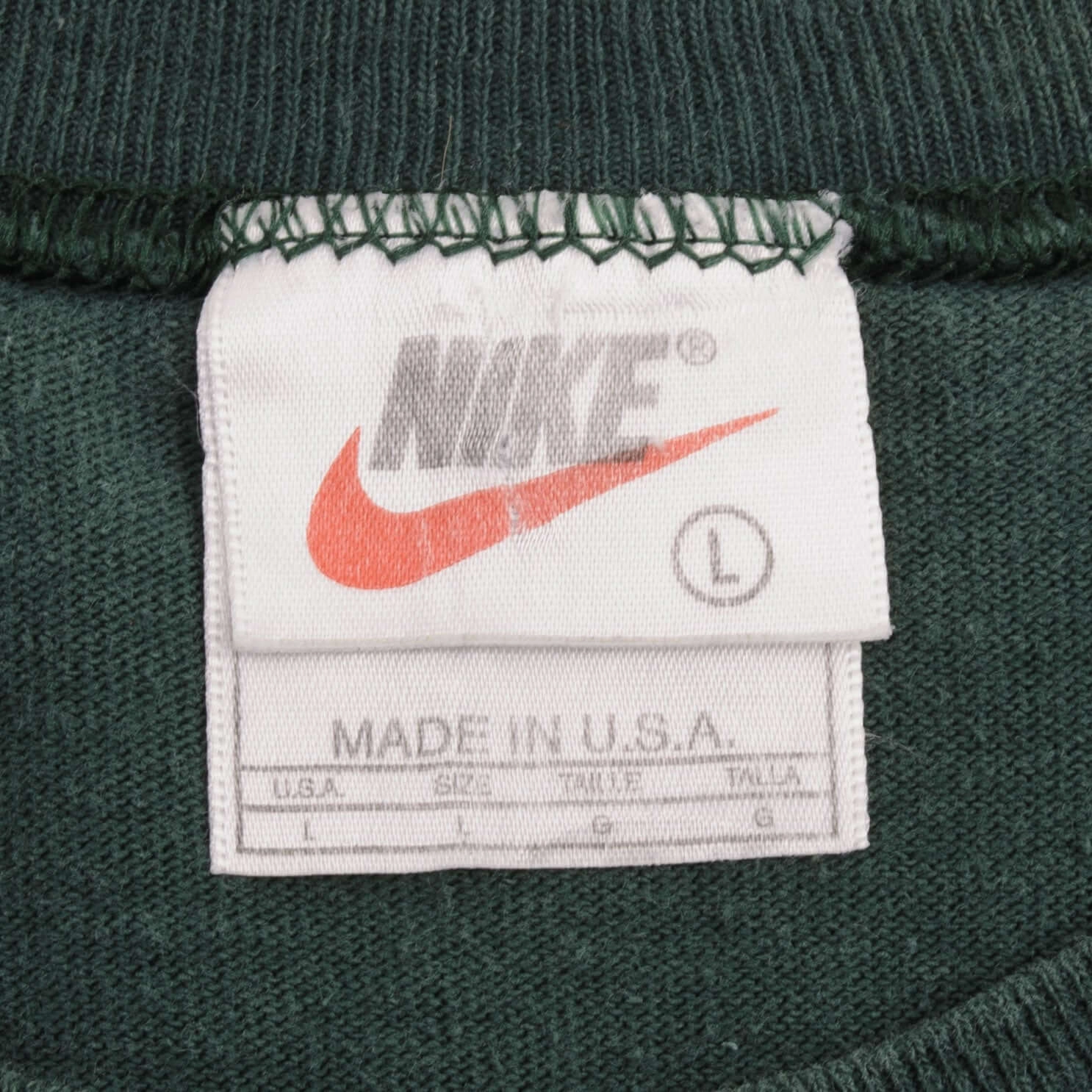 VINTAGE NIKE BIG SWOOSH GREEN TANK TOP TEE SHIRT 1990S SIZE LARGE MADE IN USA