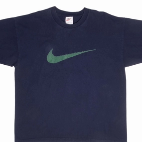 VINTAGE NIKE BIG SWOOSH NAVY BLUE TEE SHIRT LATE 1990S SIZE XL MADE IN USA