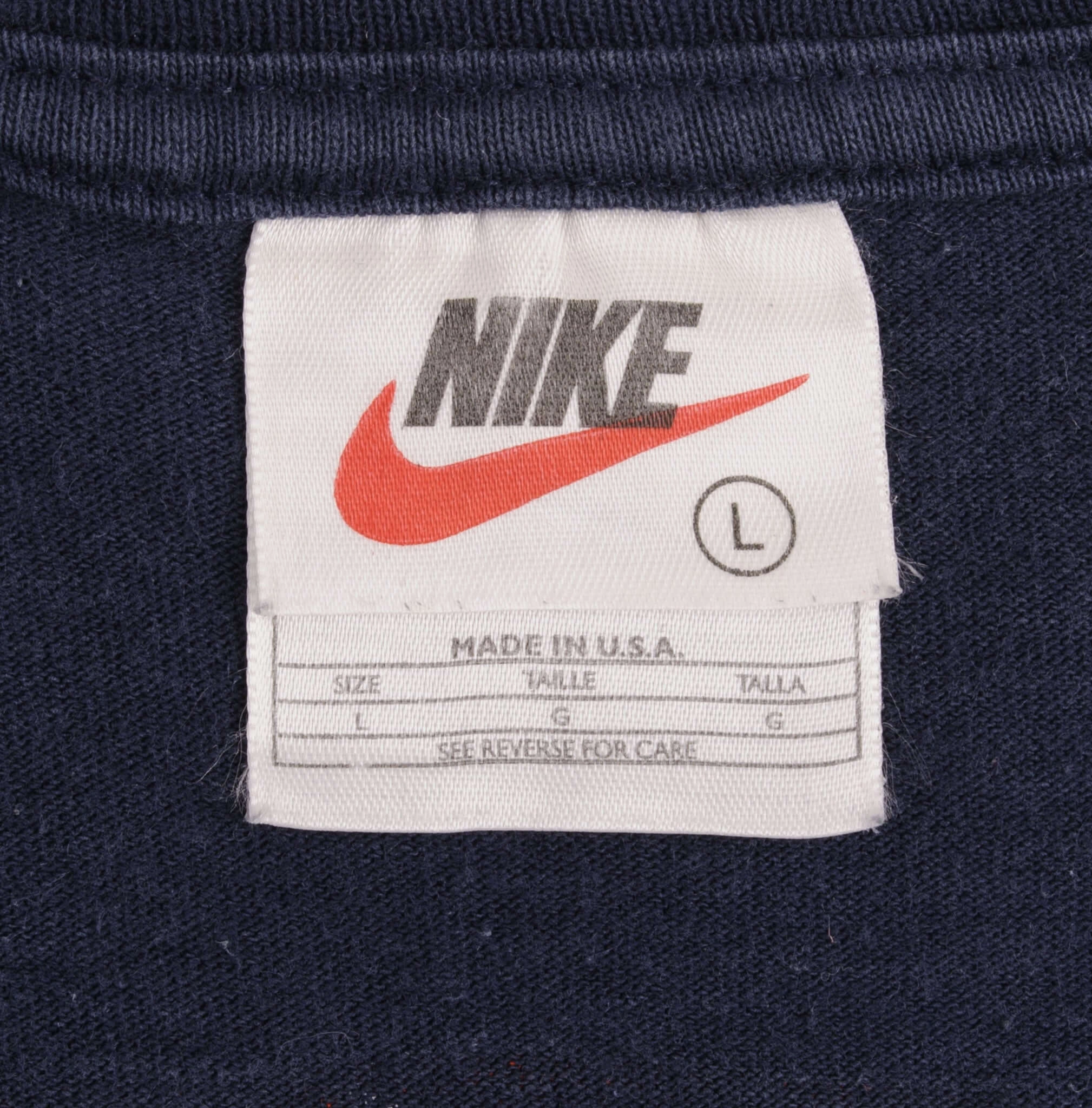 VINTAGE NIKE CENTER SWOOSH SPELLOUT BLUE TEE SHIRT 1990S LARGE MADE IN USA