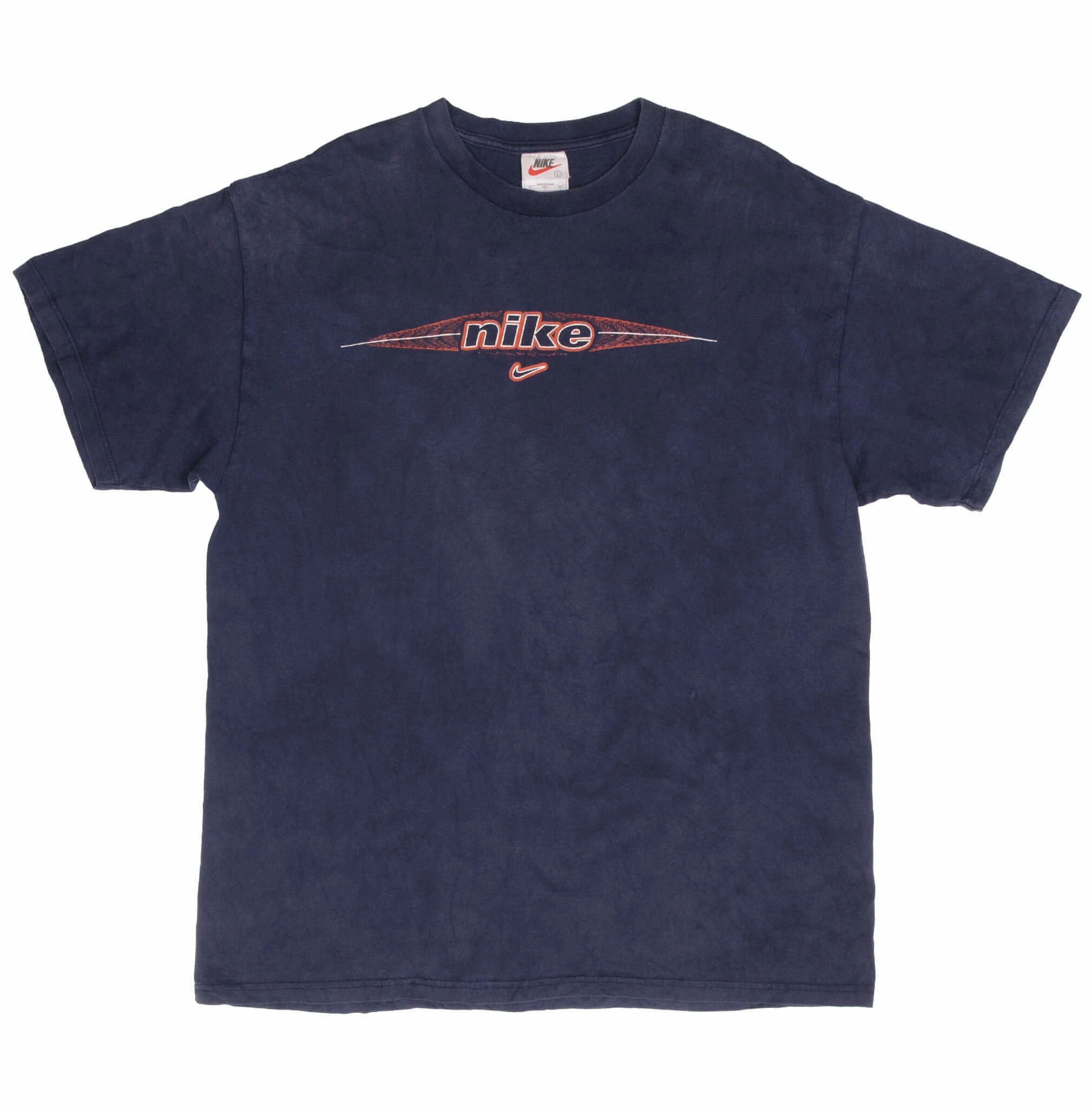 VINTAGE NIKE CENTER SWOOSH SPELLOUT BLUE TEE SHIRT 1990S LARGE MADE IN USA