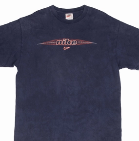 VINTAGE NIKE CENTER SWOOSH SPELLOUT BLUE TEE SHIRT 1990S LARGE MADE IN USA