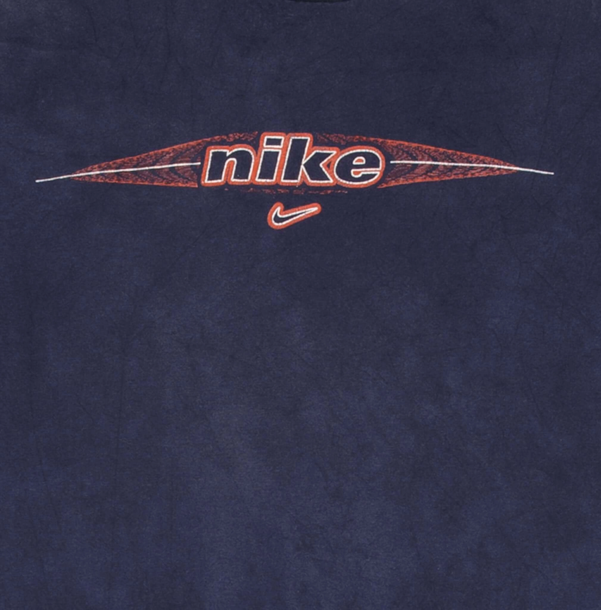 VINTAGE NIKE CENTER SWOOSH SPELLOUT BLUE TEE SHIRT 1990S LARGE MADE IN USA