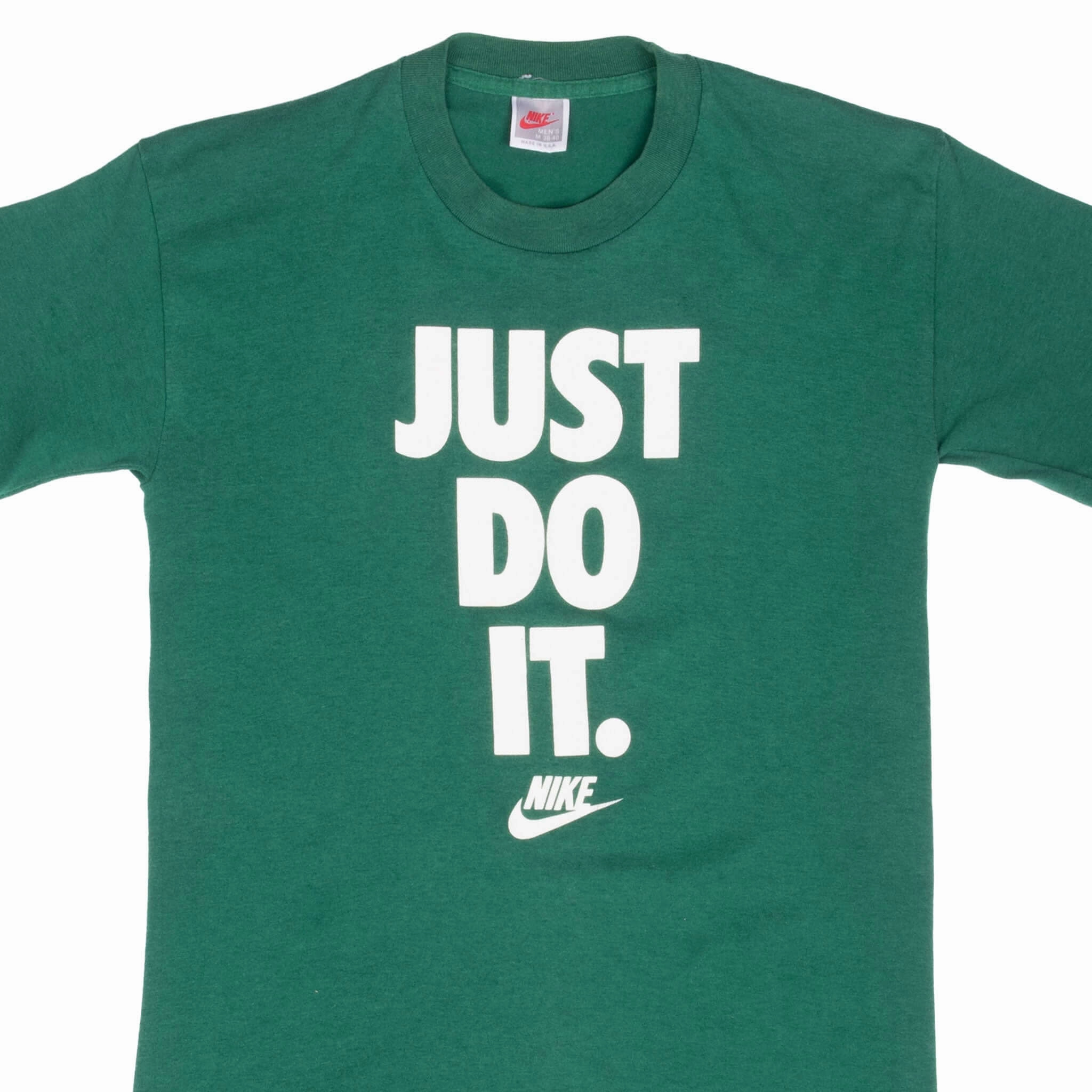 VINTAGE NIKE JUST DO IT GREEN TEE SHIRT LATE 1980S SMALL MADE IN USA