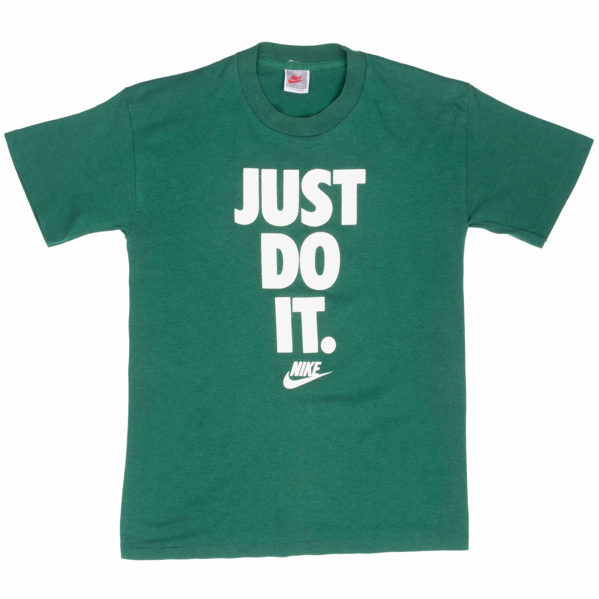 VINTAGE NIKE JUST DO IT GREEN TEE SHIRT LATE 1980S SMALL MADE IN USA