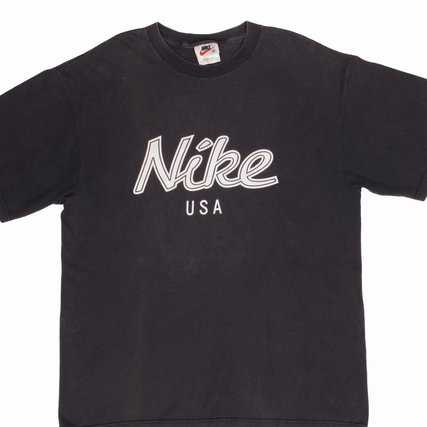 VINTAGE NIKE SPELLOUT BLACK TEE SHIRT 1990S SIZE MEDIUM MADE IN USA