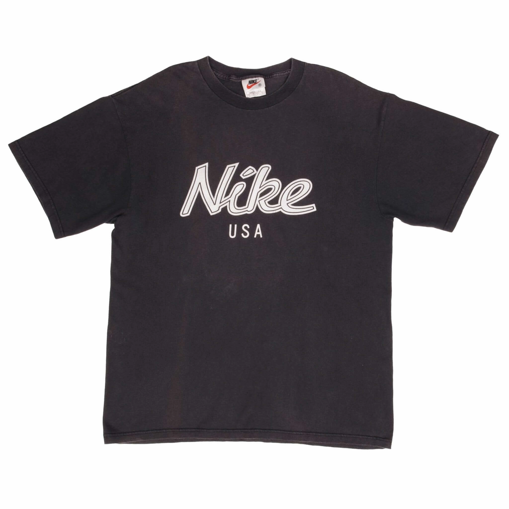 VINTAGE NIKE SPELLOUT BLACK TEE SHIRT 1990S SIZE MEDIUM MADE IN USA