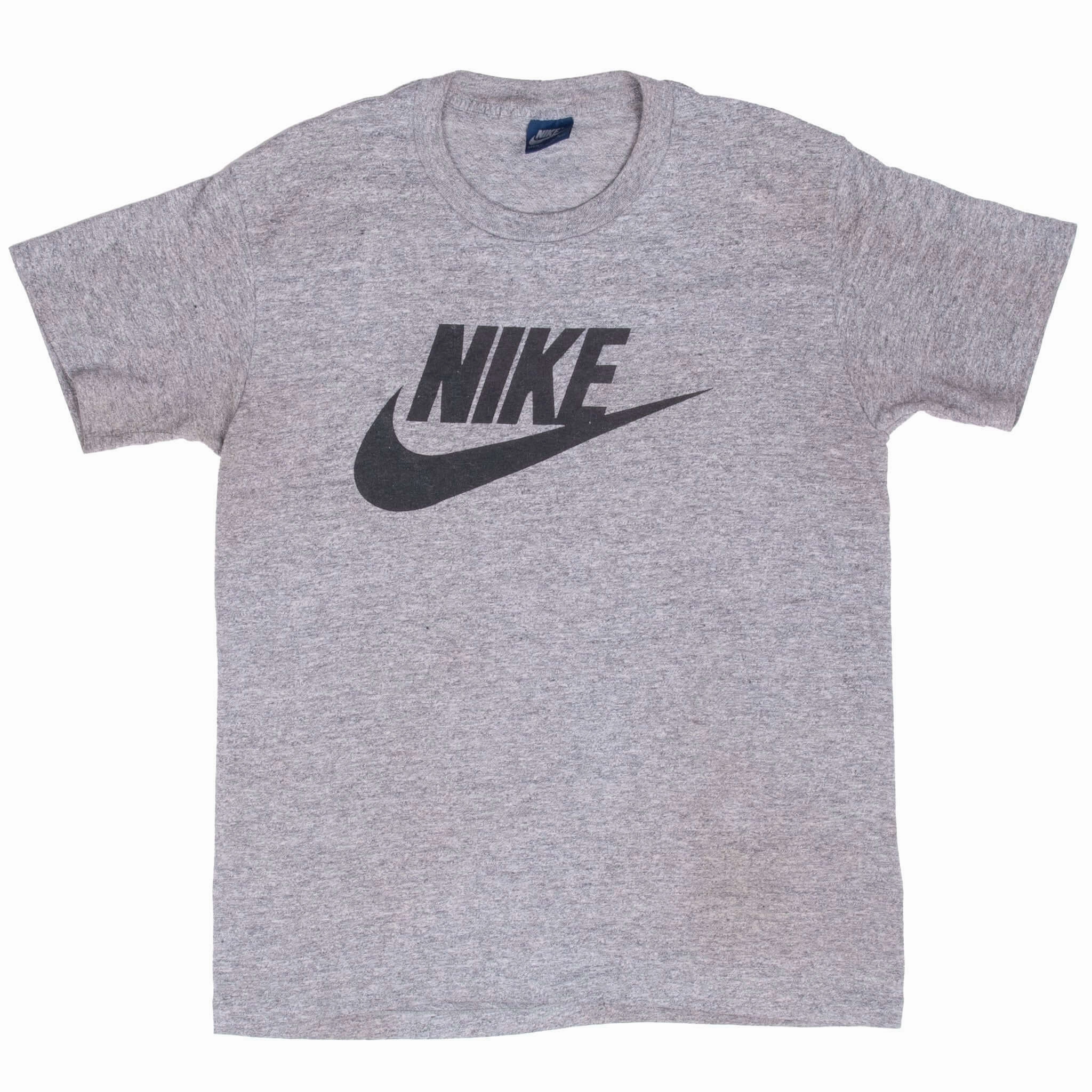 VINTAGE NIKE SWOOSH GREY TEE SHIRT 1980S MEDIUM MADE IN USA
